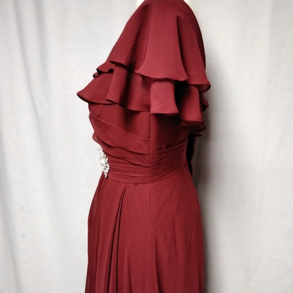 JJs House. NWT. Burgundy Full Length Chiffon Bridesmaid/Mother Bride Dress.  8. - Picture 12 of 15